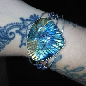 Evil Eye Carved Labradorite Adjustable Bracelet